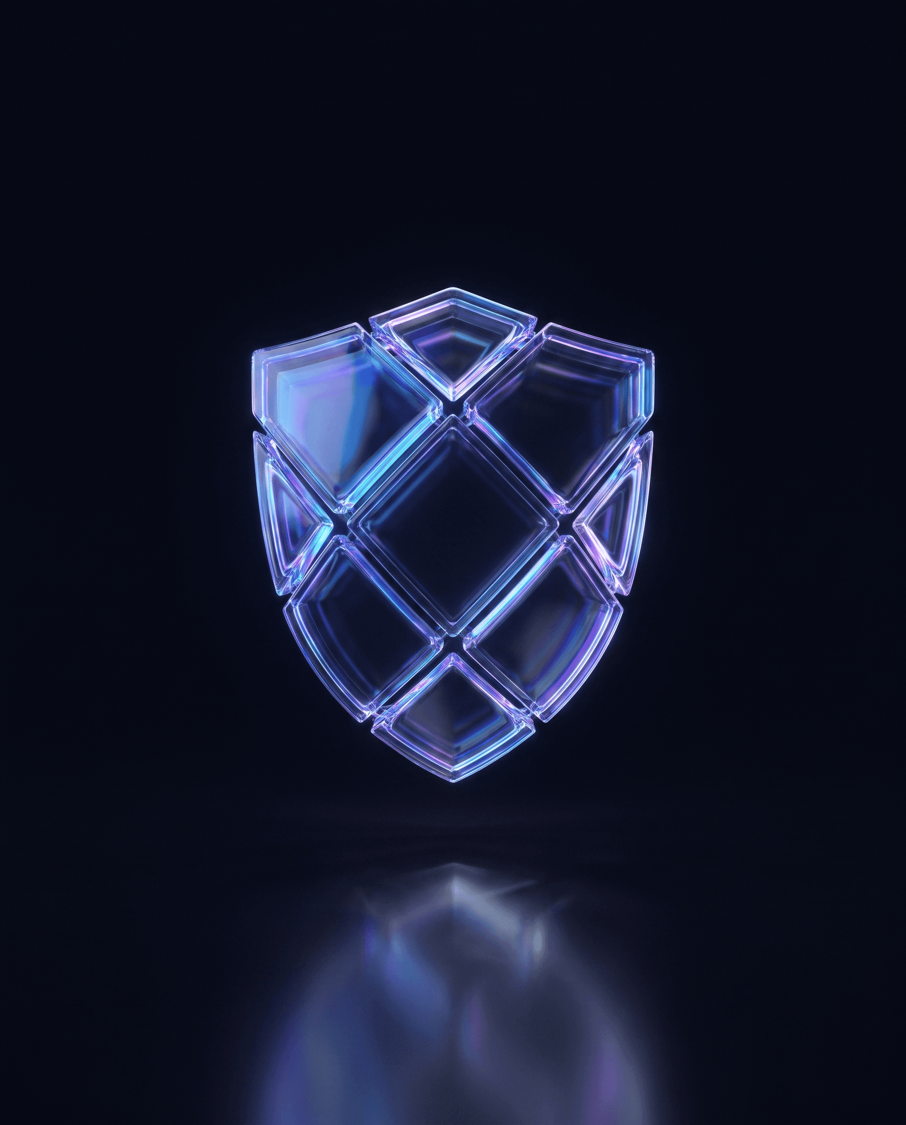 Faceted glass shield on a dark field