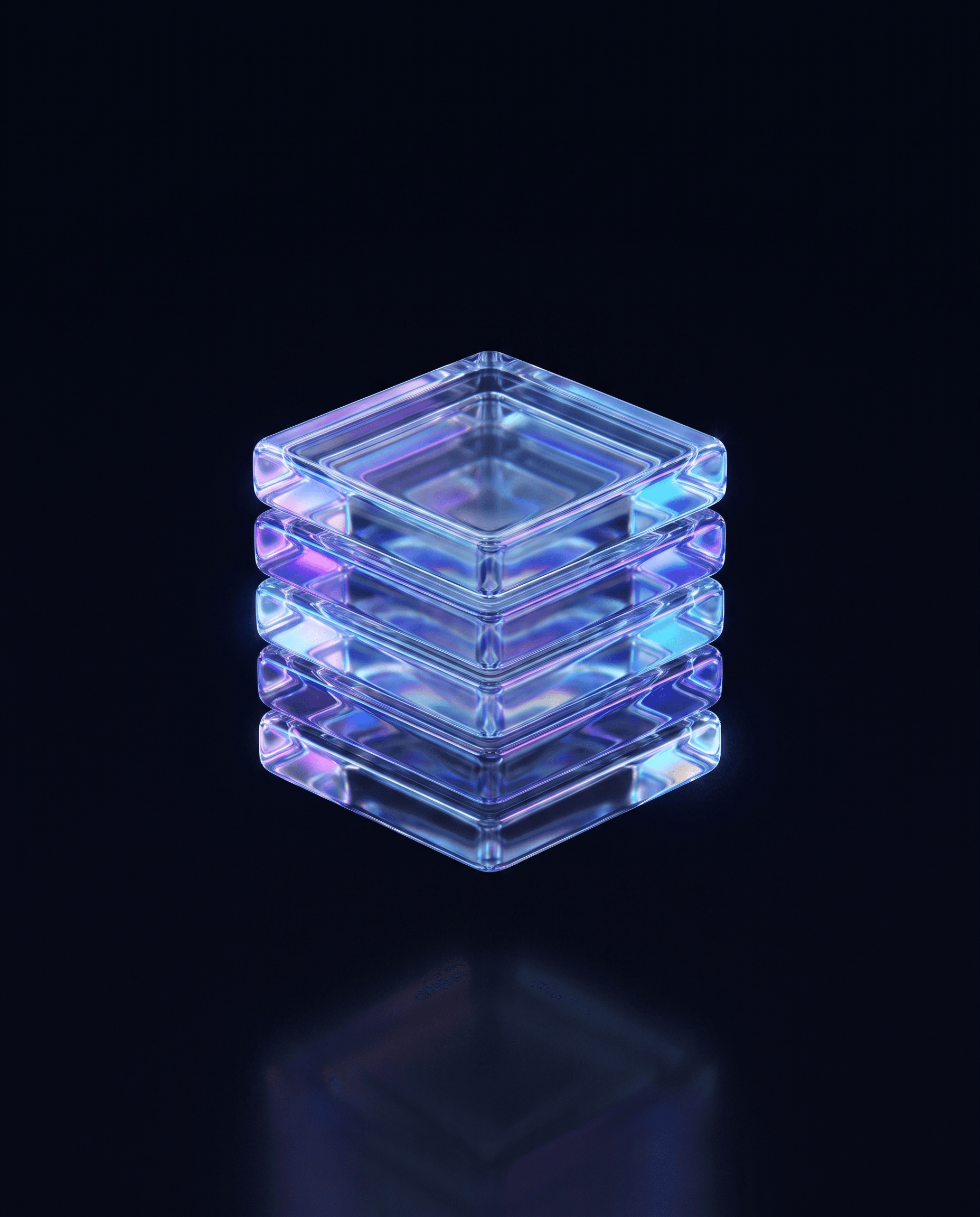 Stacked translucent glass slabs on a dark field